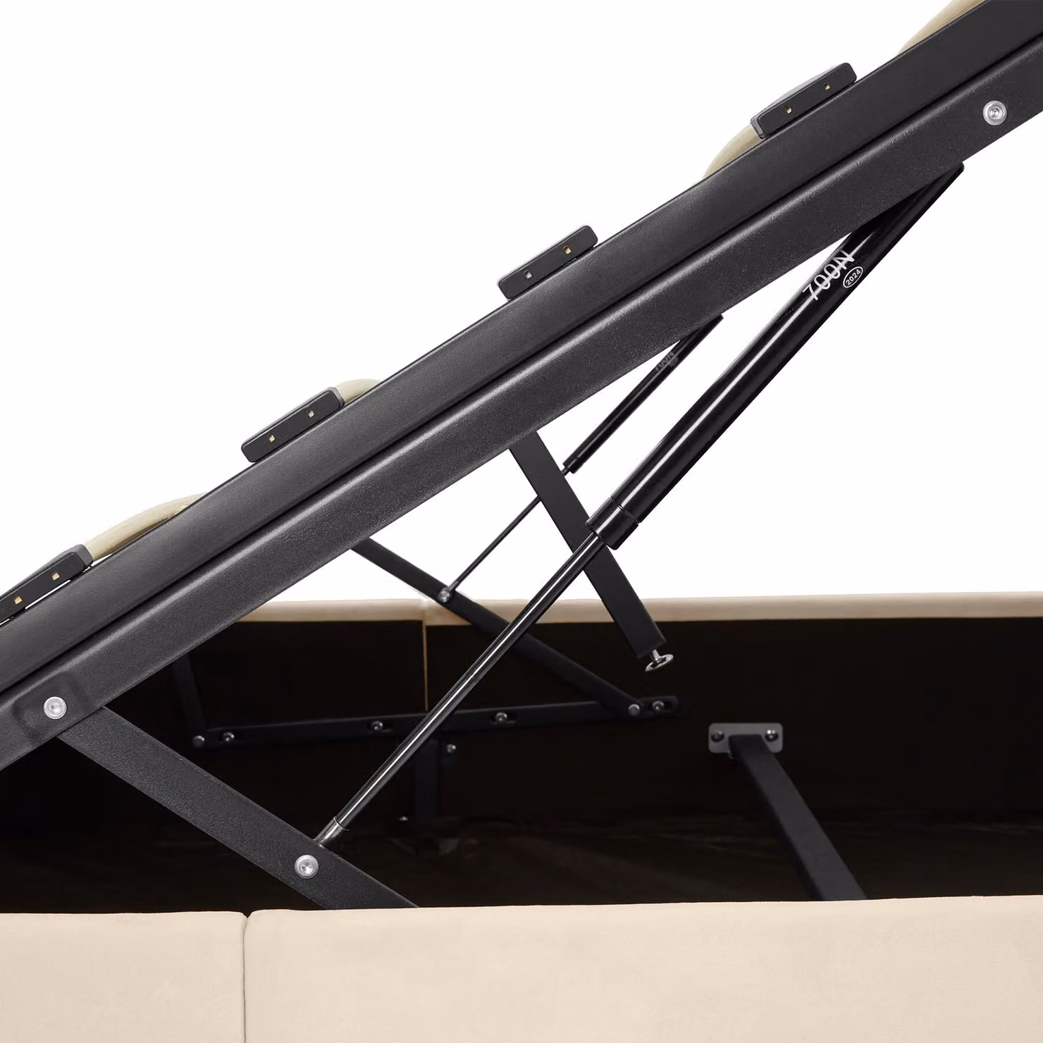 Letto imbottito con contenitore a sollevamento e illuminazione LED Tectake in velluto beige L/P: 120 x 200 cm – 1