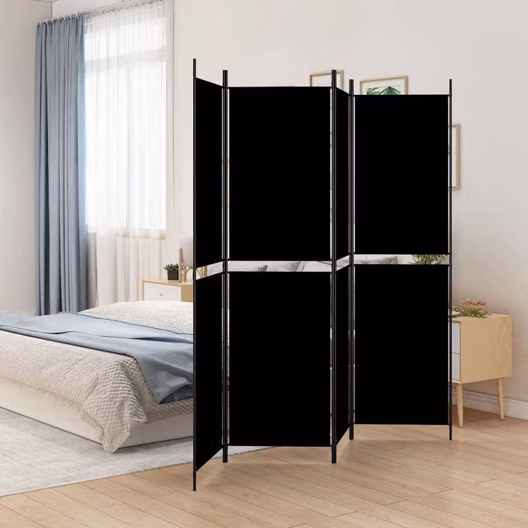Divisorio a 4 Pannelli vidaXL Nero in Tessuto L 200 cm x H 200 cm