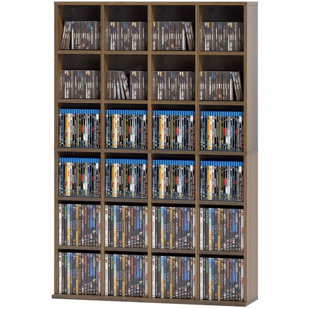 Libreria porta CD e DVD XYLO in legno marrone con ripiani regolabili, H 130,5 cm x L 89 cm – 2