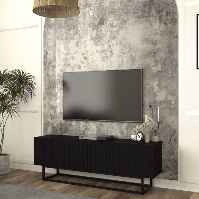 Mobile Porta TV Verpsboga en.casa con 2 Ante Decorative e Telaio in Metallo, Nero, L: 135 cm, P: 31,5 cm, H: 46,5 cm