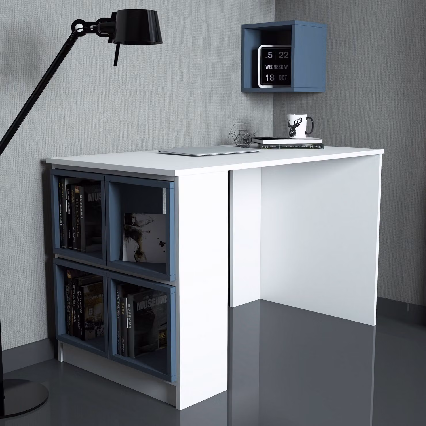 Skye Decor, Box - Bianco, Blu, Scrivania, Bianco, 100% PANNELLI DI AGGREGATO DI LEGNO RIVESTITI IN MELAMMINA, 120 x 65 x 75 cm