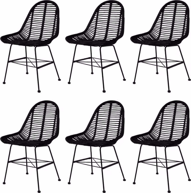 The Living Store Sedie da pranzo 6 pezzi in rattan naturale nero