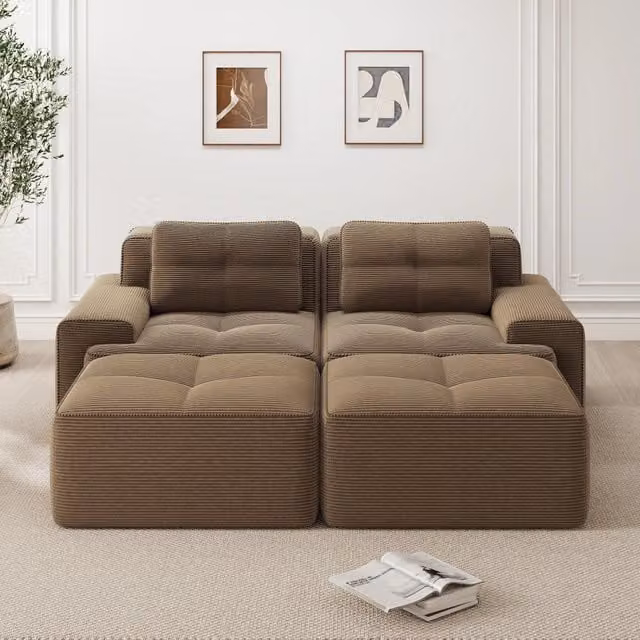 Divano modulare a 2 posti in velluto a coste marrone o verde con seduta profonda e design moderno per il tuo soggiorno L/P/H: 177 x 89,4 x 38 cm