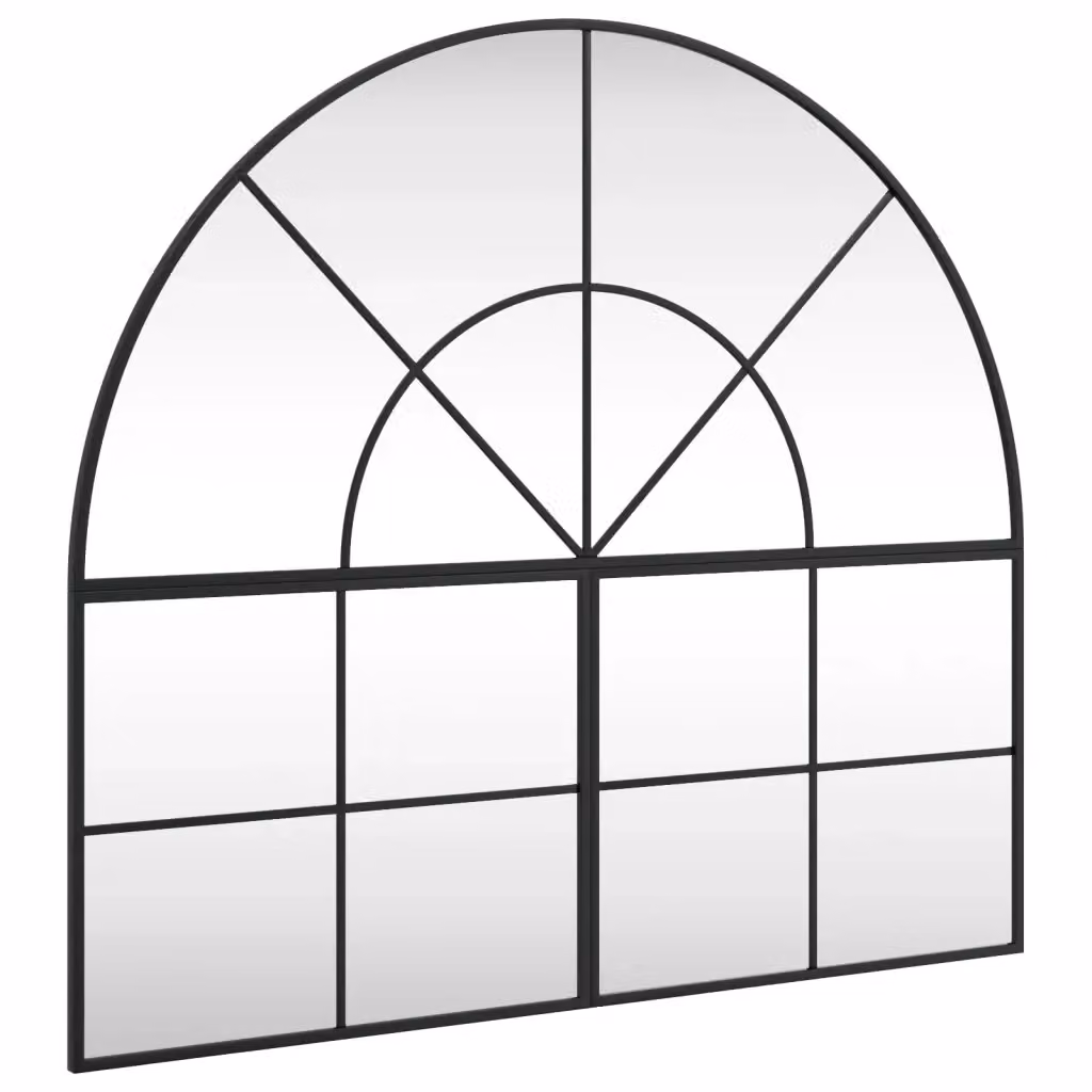 Specchio da Parete Arrotondato vidaXL in Metallo e Vetro Nero L: 100 cm, H: 90 cm – 2