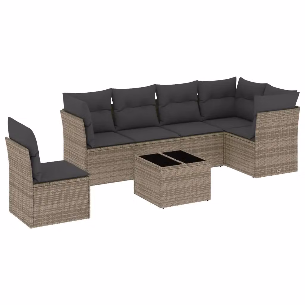 Set di divani da giardino vidaXL in polyrattan grigio con cuscini e tavolino da esterno 7 pezzi – 2
