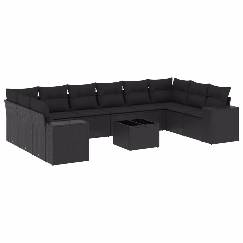 vidaXL Set Divani da Giardino 11 pz in Polyrattan Nero con Cuscini e Tavolino – 2