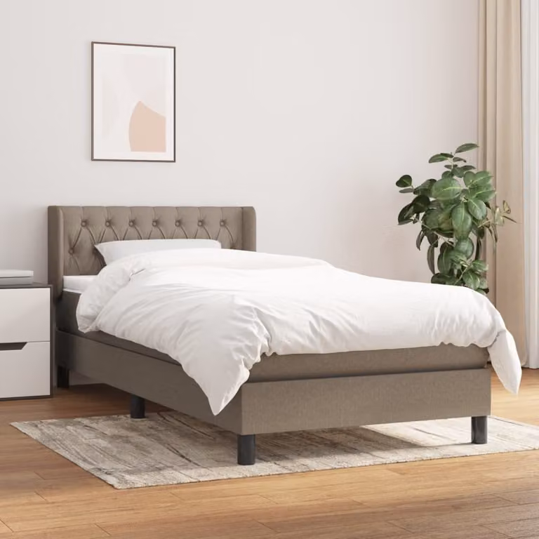 The Living Store Letto a molle con materasso Taupe 100x200 cm in tessuto