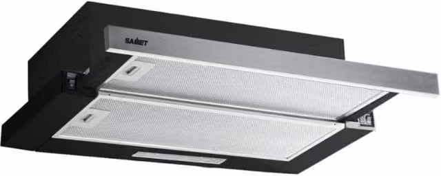 Cappa sottopensile Samet New Slim nera con frontalino in acciaio inox, potenza aspirante 250 m3/h, L: 60 cm