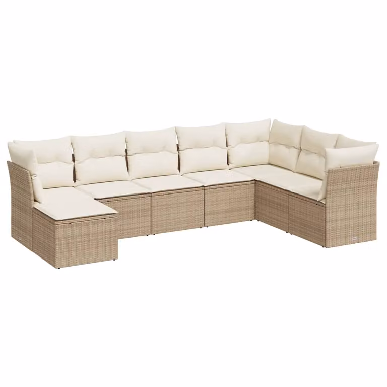 Set Divano da Giardino 8 pz con Cuscini Beige in Polyrattan