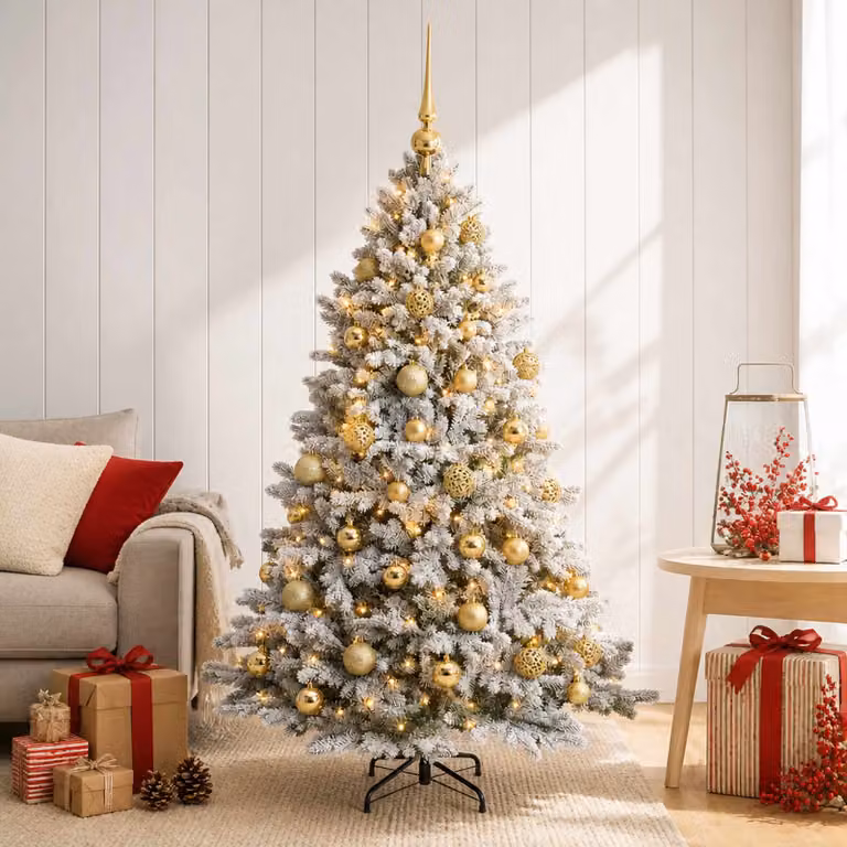 Albero di Natale artificiale moderno vidaXL verde con palline bianche e 150 LED luce bianca calda