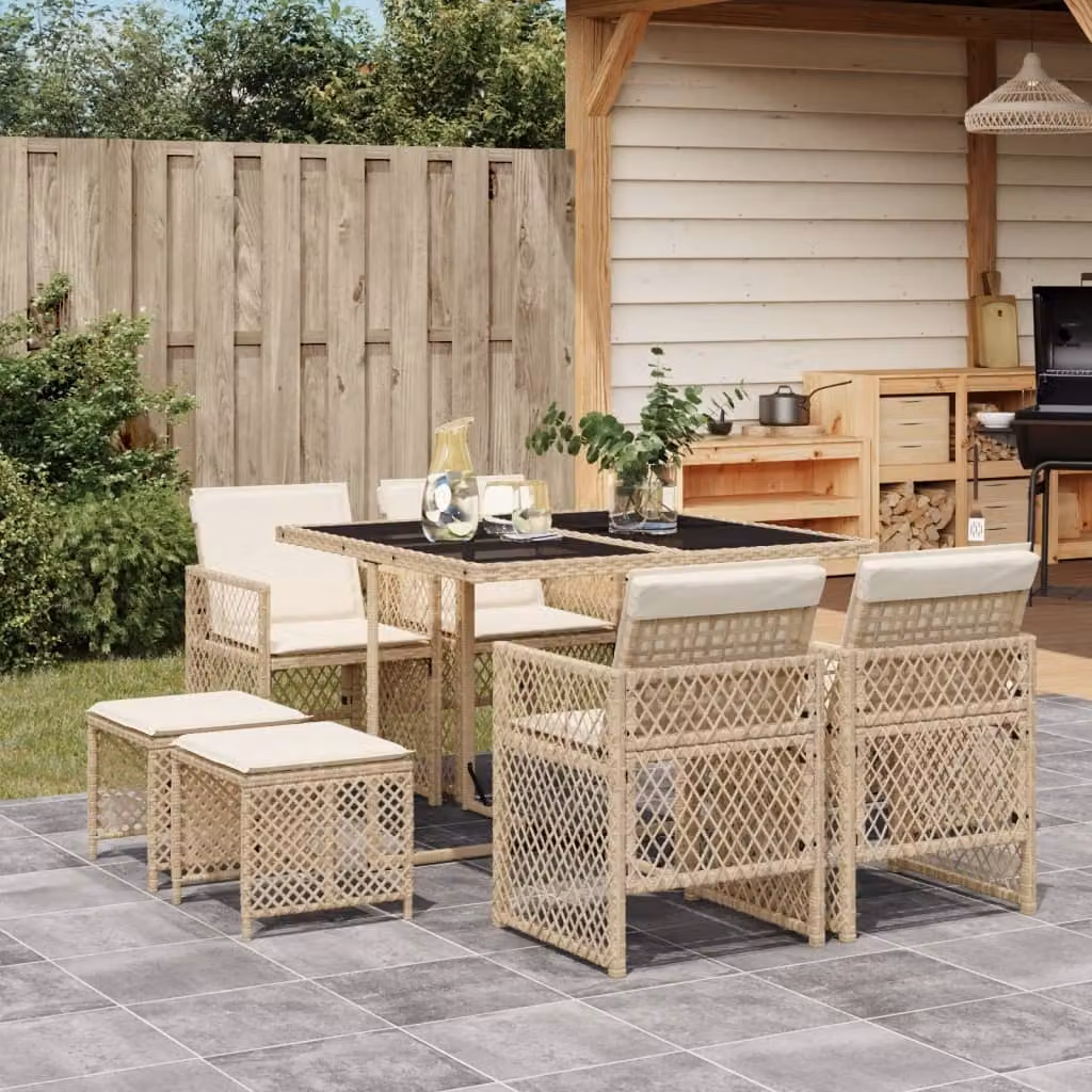 Maison Exclusive - Set da Pranzo da Giardino 9 pz con Cuscini Beige in Polyrattan