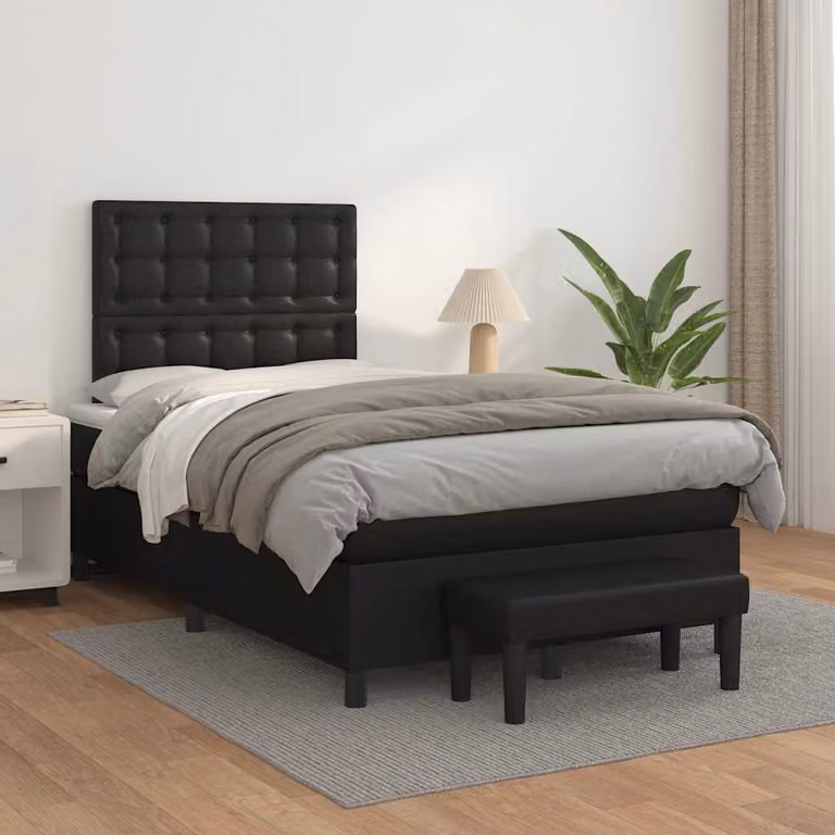 vidaXL Letto Ibrido con Giroletto a Molle e Materasso in Similpelle Nero L/P/H: 200 x 120 x 128 cm