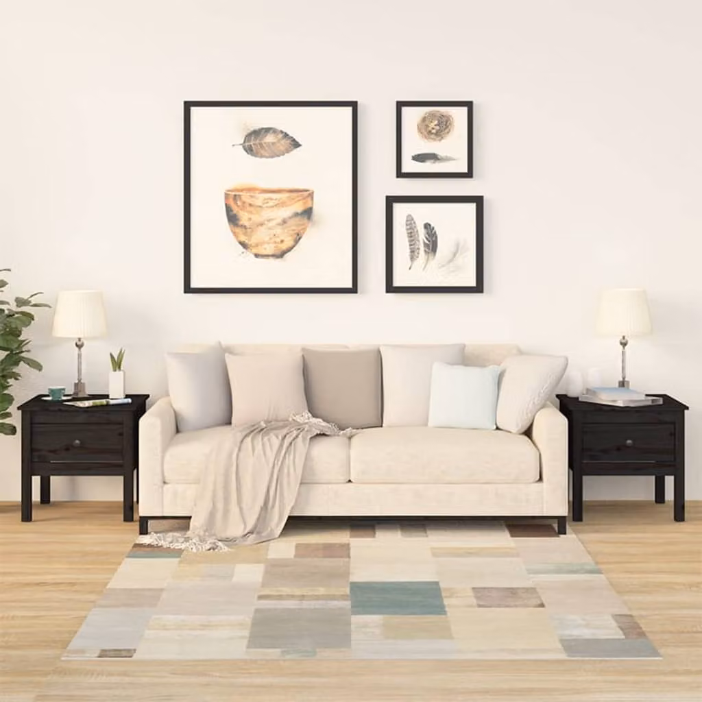 Set di 2 tavolini quadrati vidaXL in legno massello di pino neri L/P/H: 50 x 50 x 49 cm