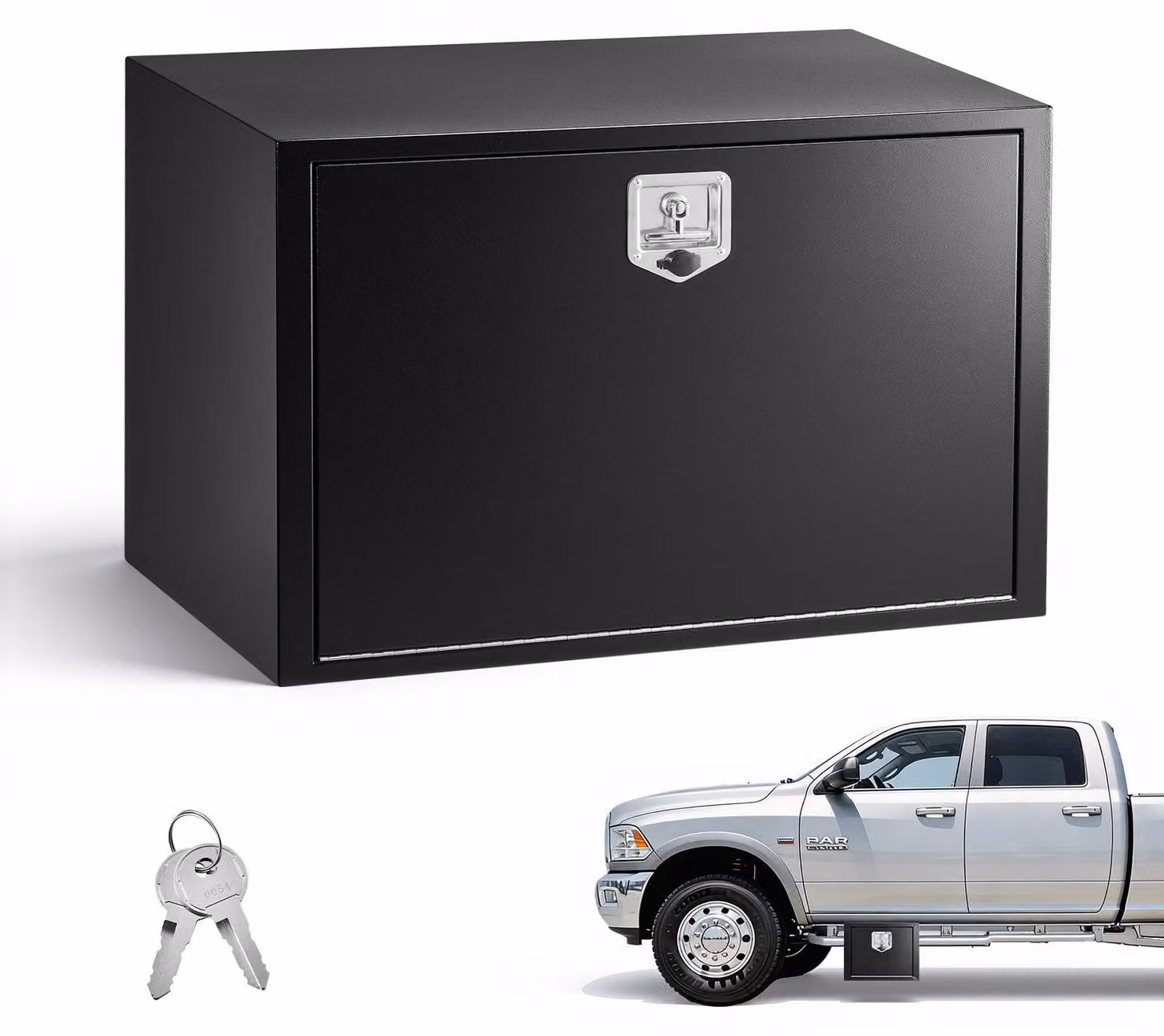 Cassetta porta attrezzi da incasso per camion - Cassetta portaoggetti da incasso 91 x 61 x 61 cm - Acciaio laminato a freddo - Impermeabile - Con maniglia a T e serratura - Per camion, rimorchi e furgoni - Nero