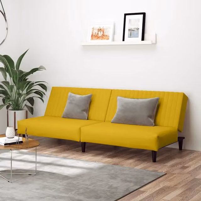 Divano Letto Click-Clack a 2 Posti vidaXL in Velluto Giallo con Funzione Letto e Poggiatesta Regolabile, L/P/H: 200 x 140 x 84,5 cm – 1