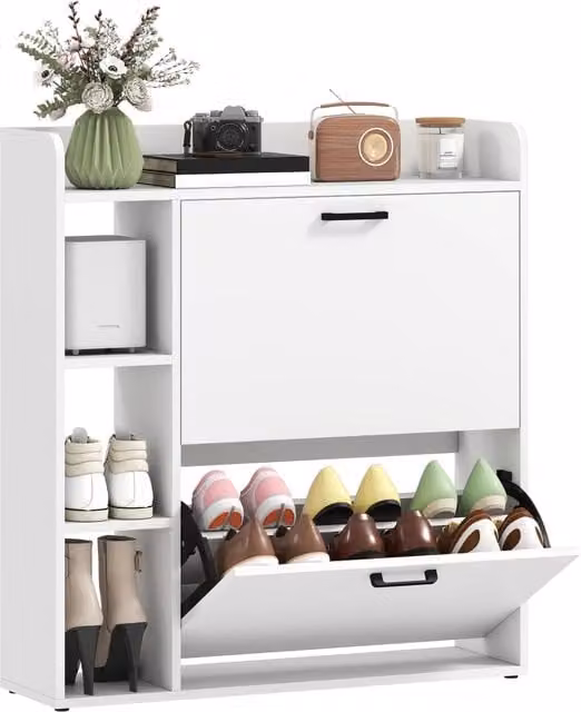 Scarpiera Minimal con Cassetti e Vani Aperti Bianca L: 83 cm, P: 24 cm, H: 90.5 cm