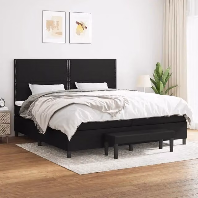 Letto Ibrido vidaXL con Giroletto a Molle e Materasso in Tessuto Nero e Bianco L/P/H: 200 x 200 x 26 cm
