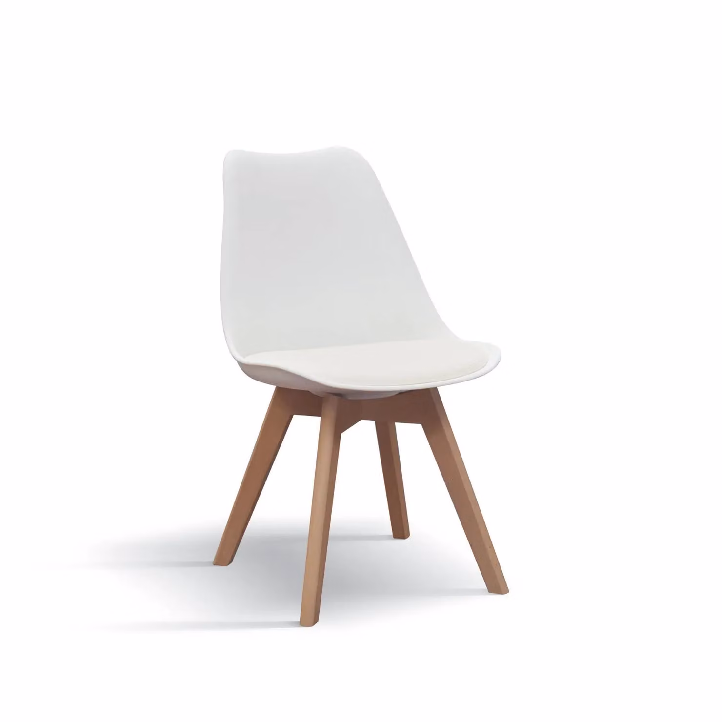 Set di 4 sedie WYNWOOD in polipropilene bianco, cuscino ecopelle, gambe in legno di faggio, 47x52x82 cm