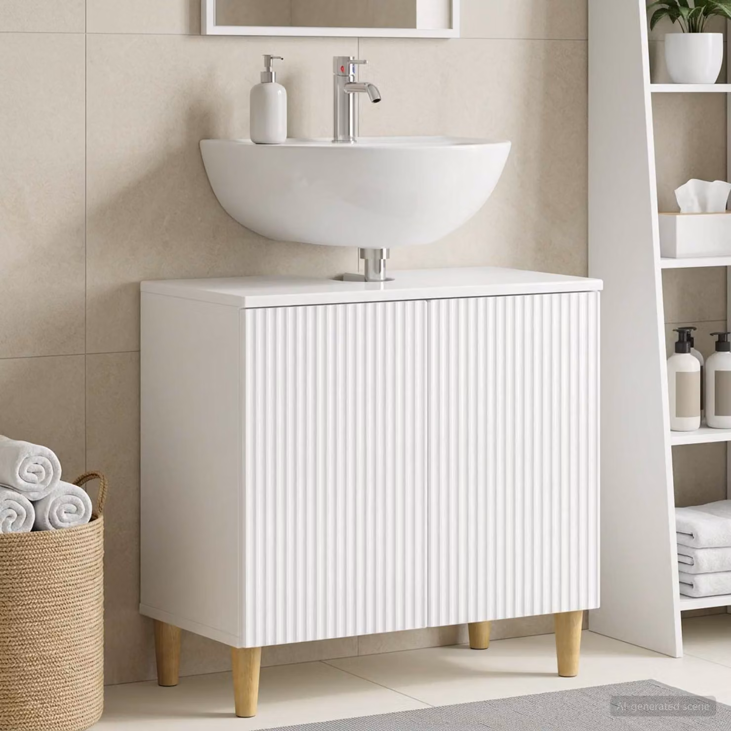Armadio per lavabo da bagno vidaXL ARNHEM bianco lucido con ante a battente