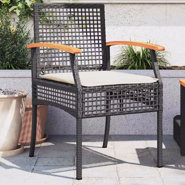 Set di 2 sedie da giardino vidaXL in polyrattan e legno di acacia con cuscini neri resistenti ai raggi UV