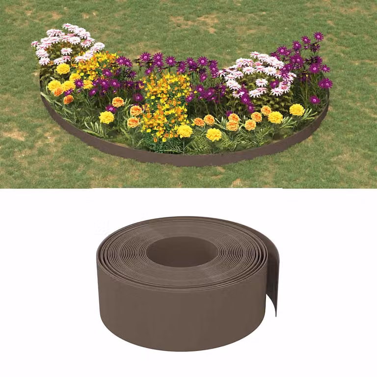 Set di 5 bordure da giardino ornamentali vidaXL in polietilene marrone, L: 10 m, H: 20 cm