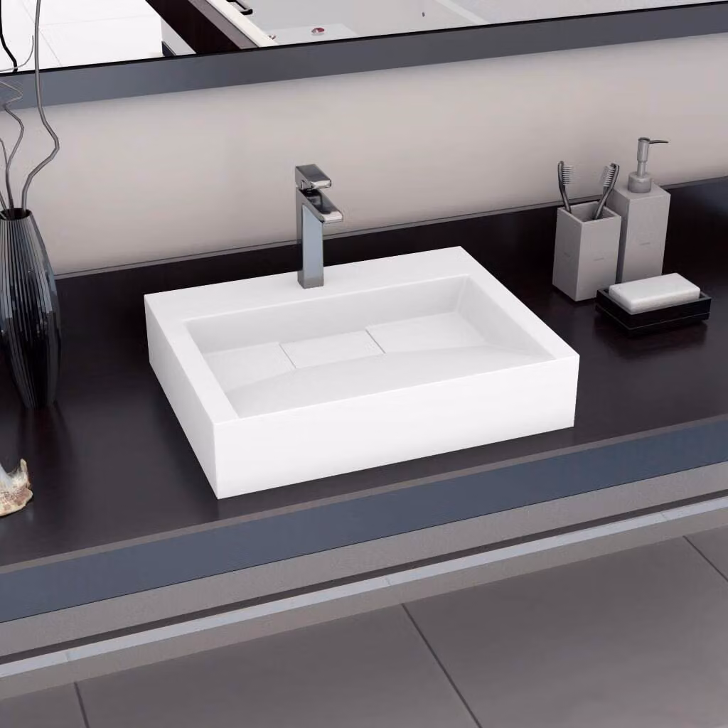 The Living Store Lavabo 60 x 38 x 11 cm Fusione minerale/marmo bianco