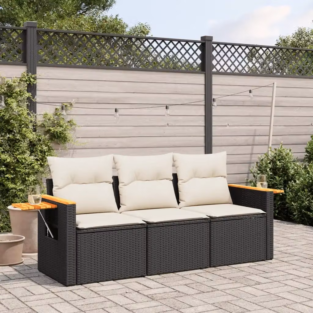 Set Salotto da Giardino Moderno DESIGN IN in Polyrattan Nero con Cuscini Bianchi e Tavolino – 2