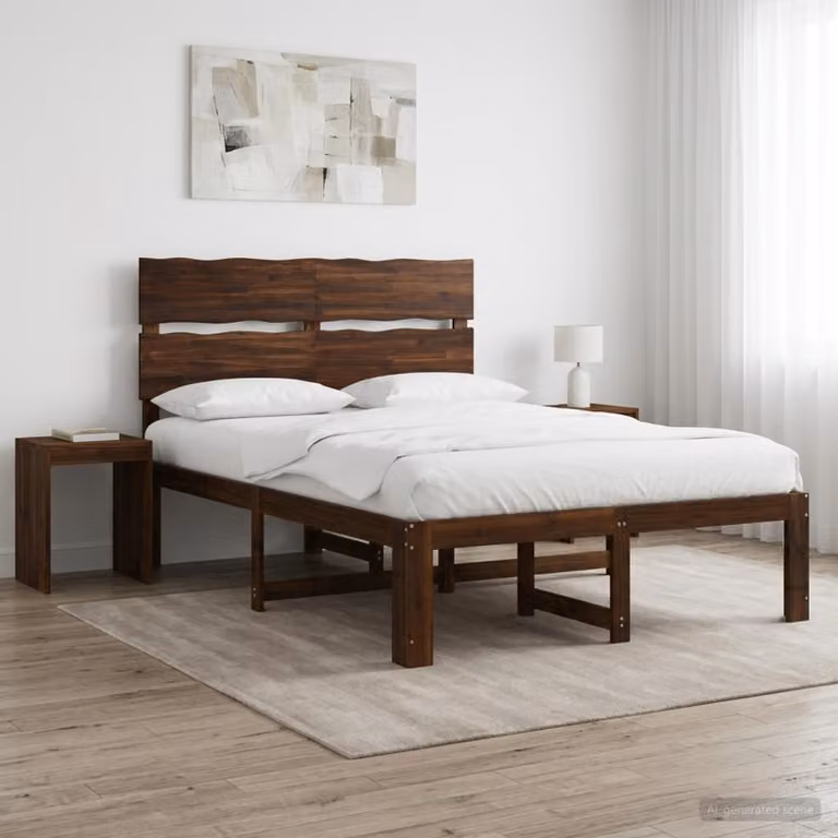 vidaXL Letto matrimoniale ROSTOCK in legno di acacia marrone scuro L/P/H: 164 x 200 x 115 cm