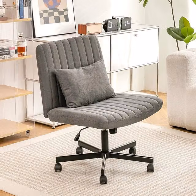 Sedia da Ufficio Girevole Xylo in Tessuto Grigio Imbottita con Altezza Regolabile e Ruote – 1