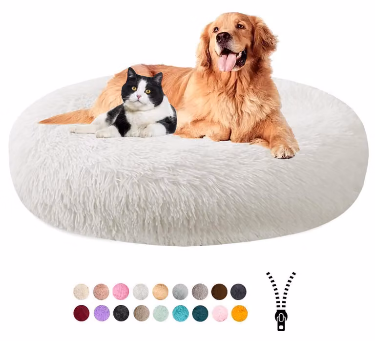 Cuccia per cani, morbida, lavabile, con rivestimento removibile e base antiscivolo, diametro 120 cm, colore bianco