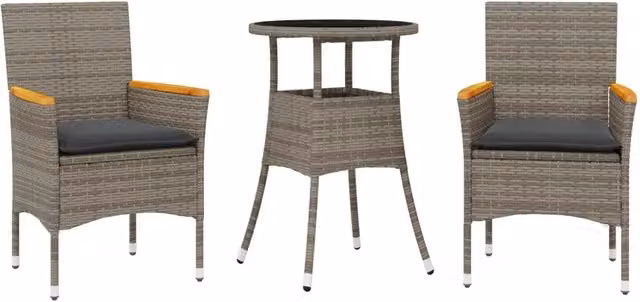 Set da Pranzo da Giardino 3pz | Set Salotto da Giardino con Cuscini in Polyrattan e Vetro