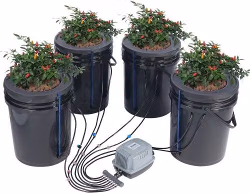 Kit Sistema di Coltivazione Idroponica DWC VEVOR con 4 Secchi da 20 Litri, Pompa ad Aria e Pietre Porose, Nero
