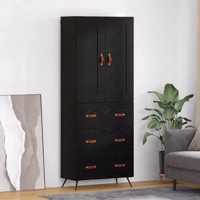Credenza moderna vidaXL in legno MDF nero L: 69,5 cm, P: 34 cm, H: 180 cm