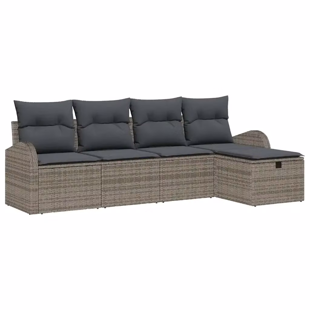 Set Divano da Giardino vidaXL a L in Polyrattan Grigio con Cuscini e Tavolino da 5 Pezzi – 2