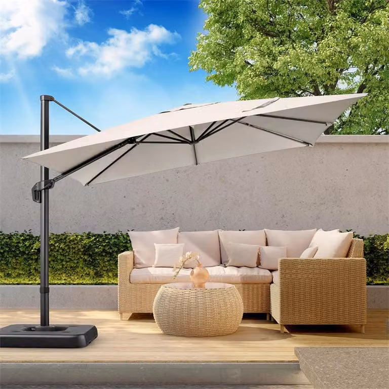 Ombrellone da esterno – Ombrellone per terrazza – Ombrellone da giardino – Ombrellone a braccio oscillante – 3x3 metri – Altezza regolabile – Rotante