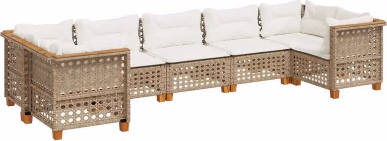 Set Divani da Giardino 7 pz con Cuscini Beige in Polyrattan