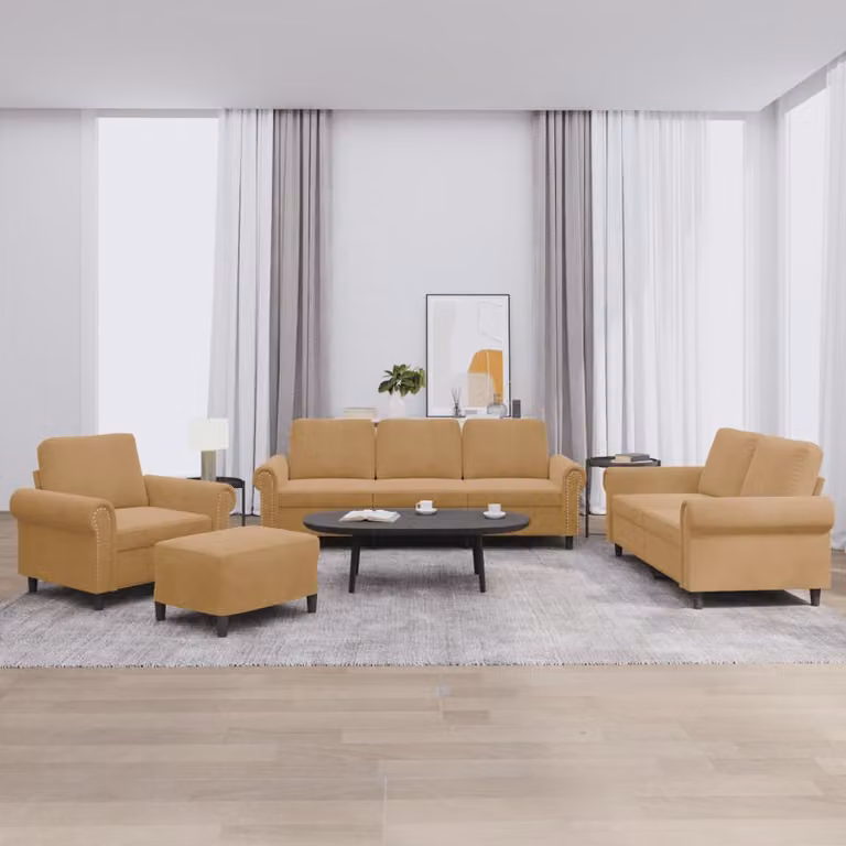 Set di Divani 4 pz con Cuscini Marrone in Velluto