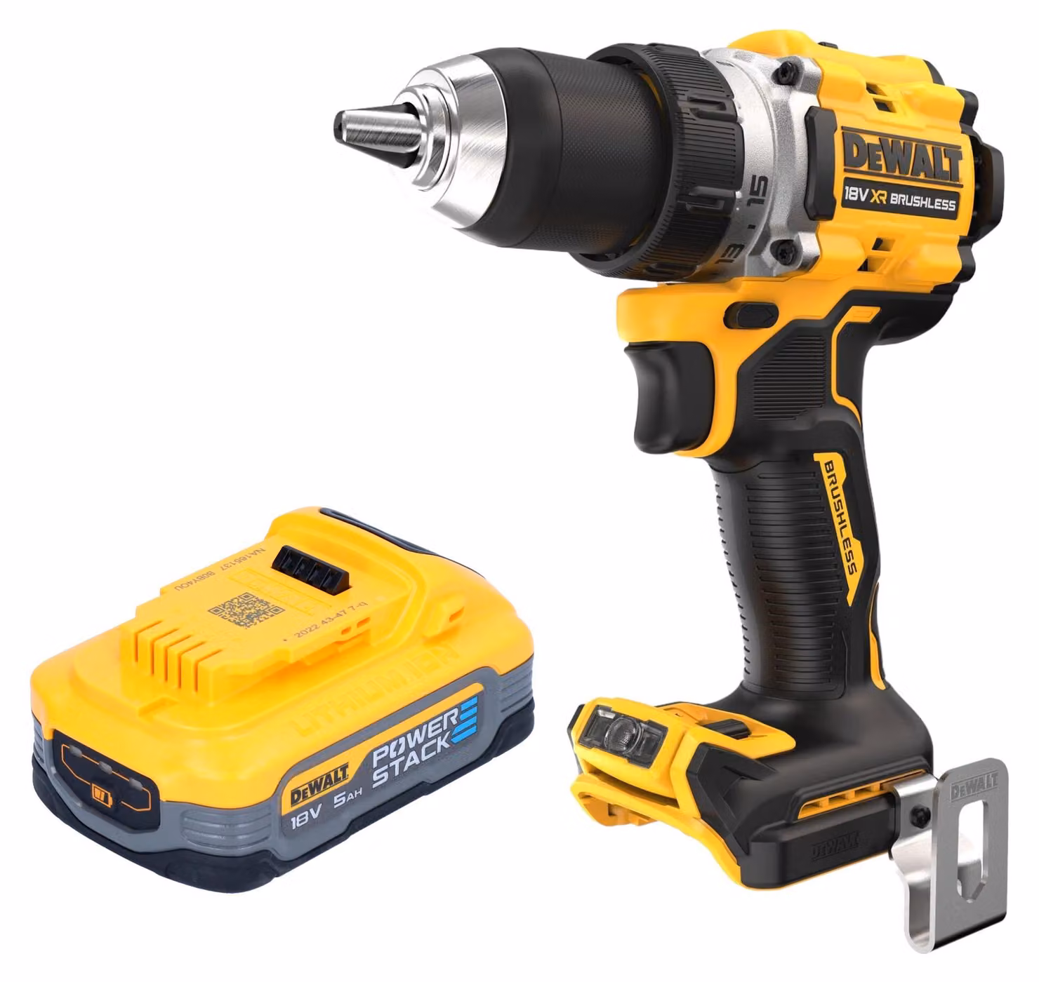 Trapano avvitatore a batteria DeWalt DCD 800 N 18 V 90 Nm brushless + 1x batteria Powerstack 5,0 Ah - senza caricabatterie