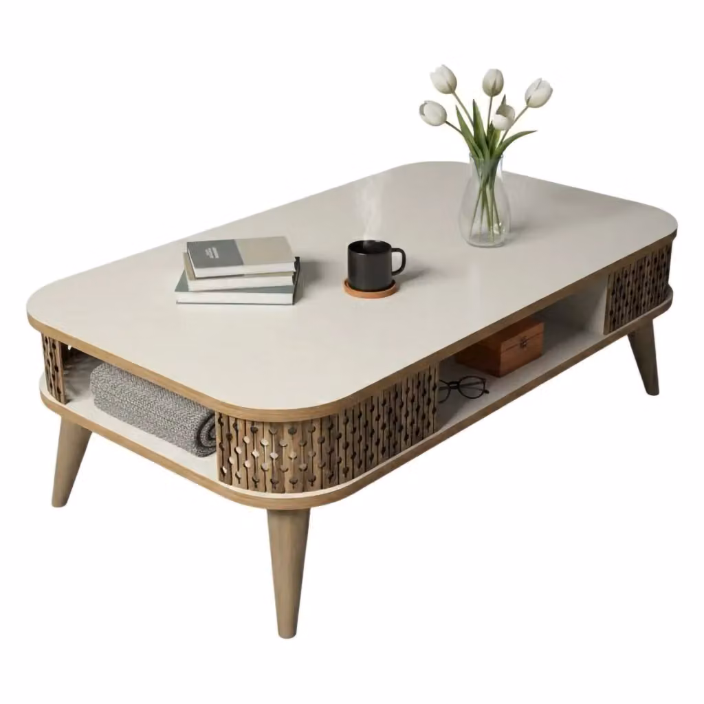 Tavolino da salotto moderno DMORA con un vano, Bianco Crema, L: 105 cm, P: 60 cm, H: 34.6 cm – 2