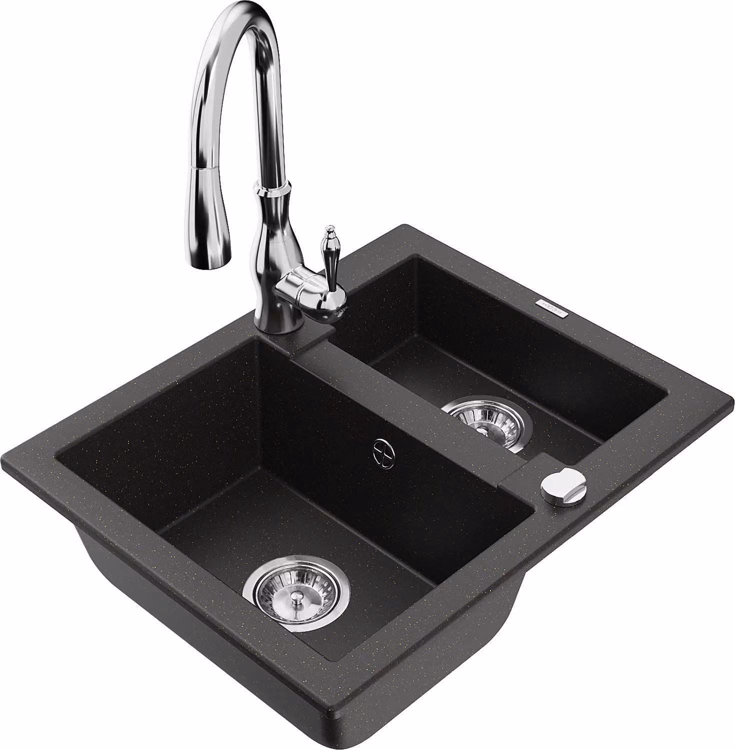 Mexen Carlos lavello in granito 1,5 vasche con miscelatore cucina Savita, nero/oro metallico - 6518-75-672601-00