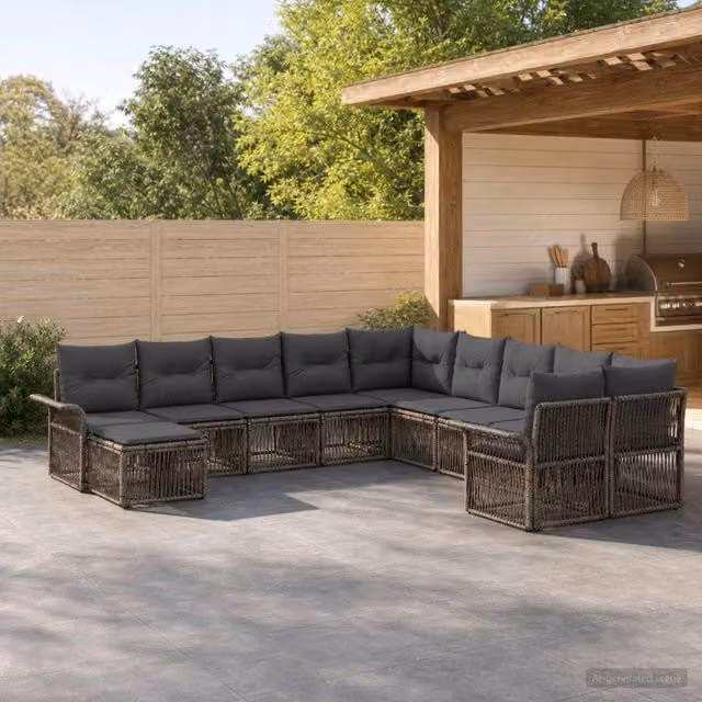 Set Divano da Giardino 11 pz Grigio e Grigio Scuro polyrattan 3435029
