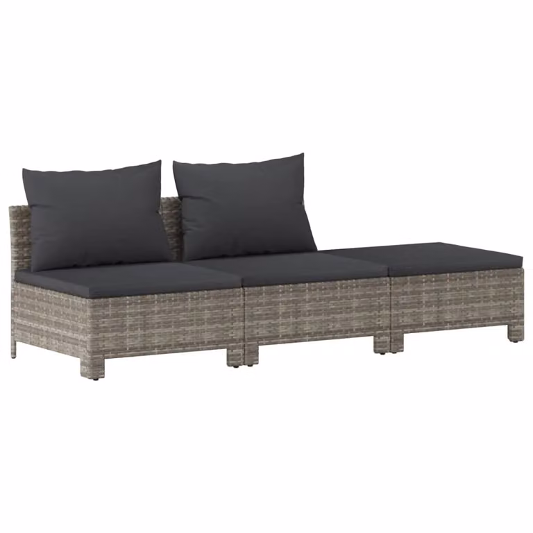 Set da giardino 3 pezzi con cuscini grigio in polyrattan