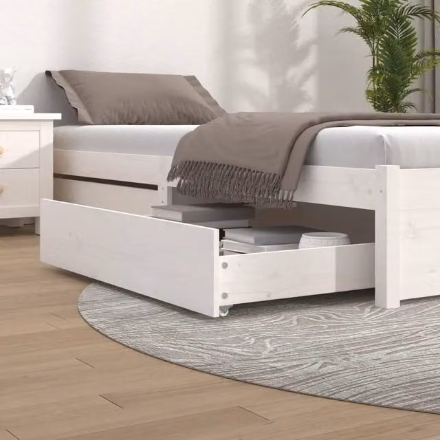 Set di 2 cassettoni da letto vidaXL in legno massello di pino, colore bianco