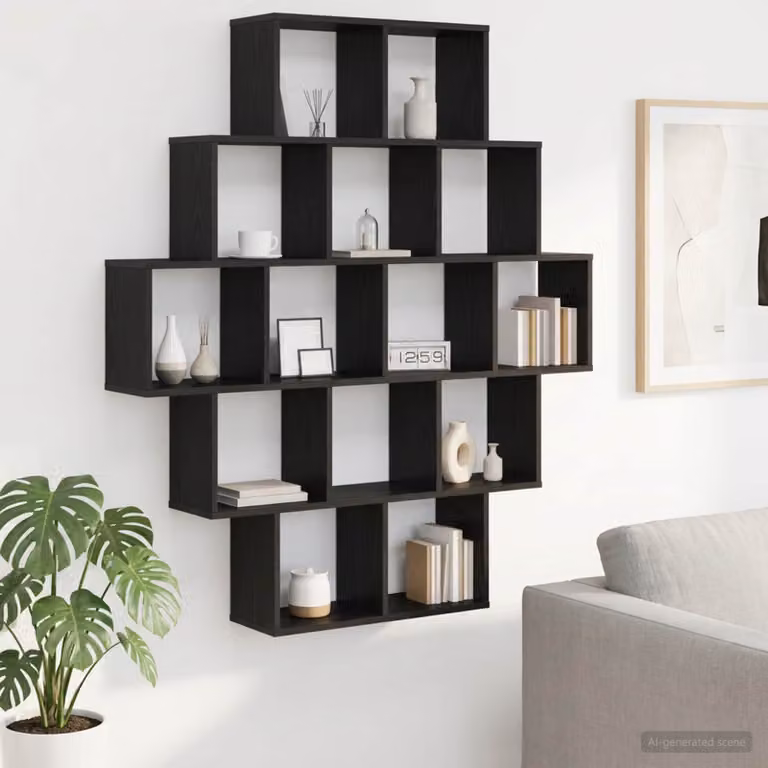 Scaffale da parete moderno vidaXL in MDF Nero L: 120 cm, P: 20 cm, H: 136 cm