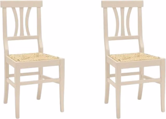 Set di 2 sedie classiche in legno di faggio laccato beige con seduta in paglia Mobili 2G L/P/H: 43 x 42 x 90 cm