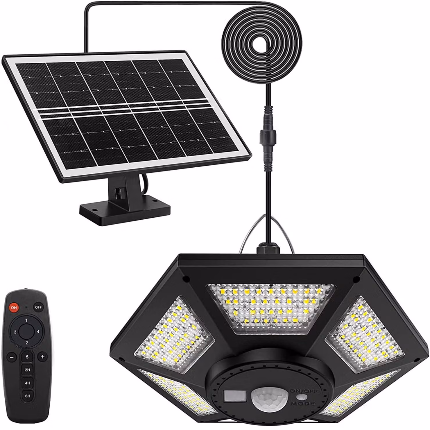 Lampada a sospensione solare con 180 LED, 1200 lumen, 5 modalità, grado di protezione IP65, con telecomando