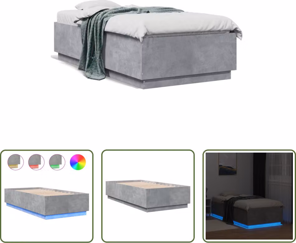 The Living Store Giroletto con LED in cemento grigio 90x190 cm Materiale a base di legno