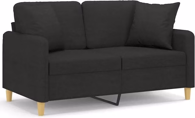 Divano | Divano da soggiorno | Sofa a 2 Posti con Cuscini Nero 120 cm in Tessuto