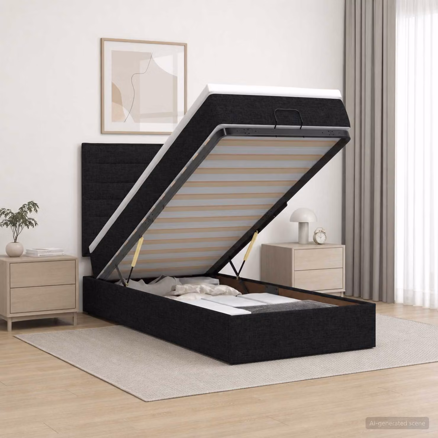 Letto Ottomano vidaXL con Materasso Ibrido e Illuminazione LED Sotto il Letto, Nero e Bianco, L/P/H: 190 x 90 x 88 cm