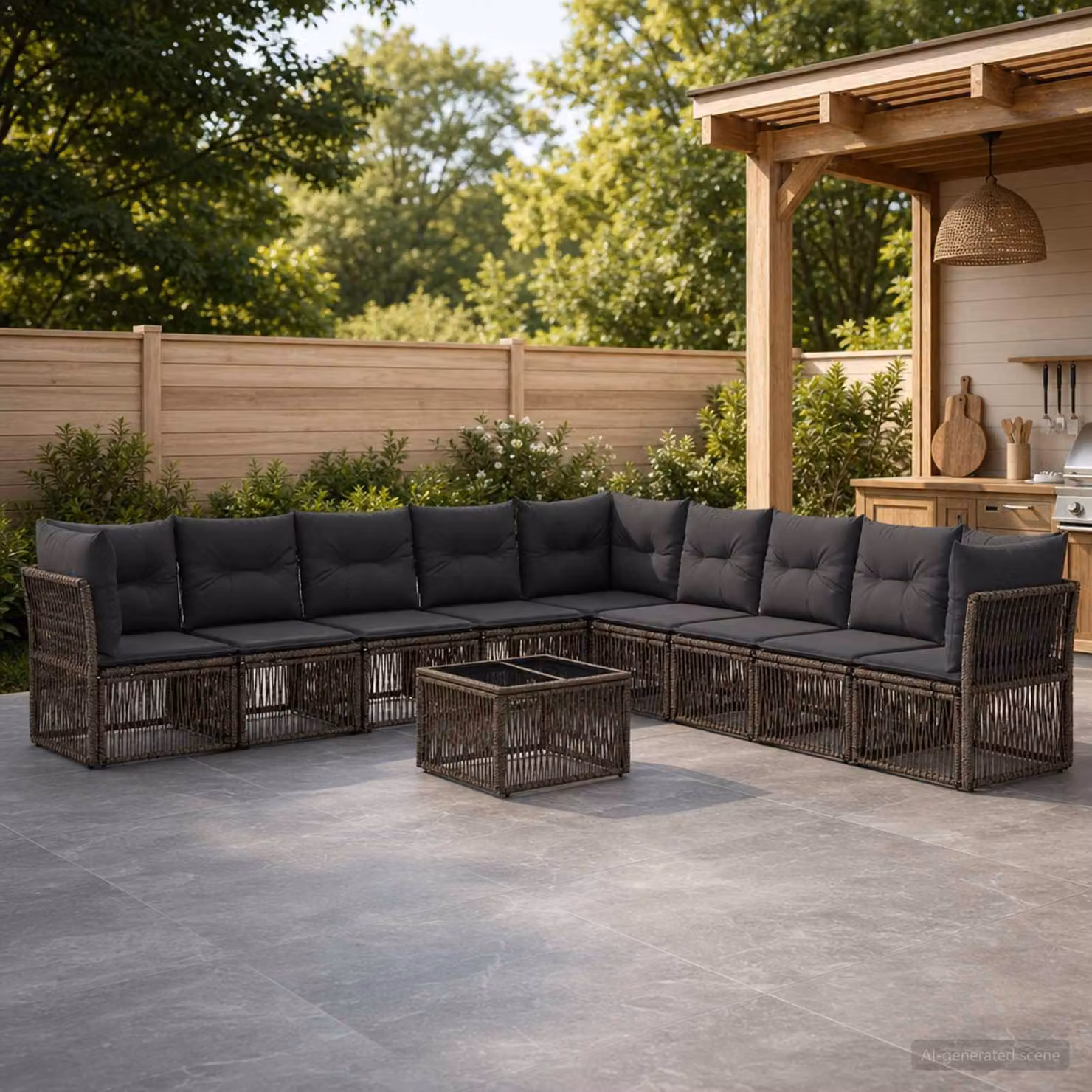 Set Divano da Giardino vidaXL 10 Pezzi a Forma di L Grigio con Tavolino e Cuscini in Polyrattan e Metallo